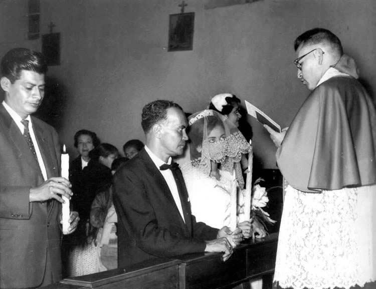 Nelson Estupiñán Bass marrying Luz Argentina Chiriboga, Quito, Ecuador, 1962.